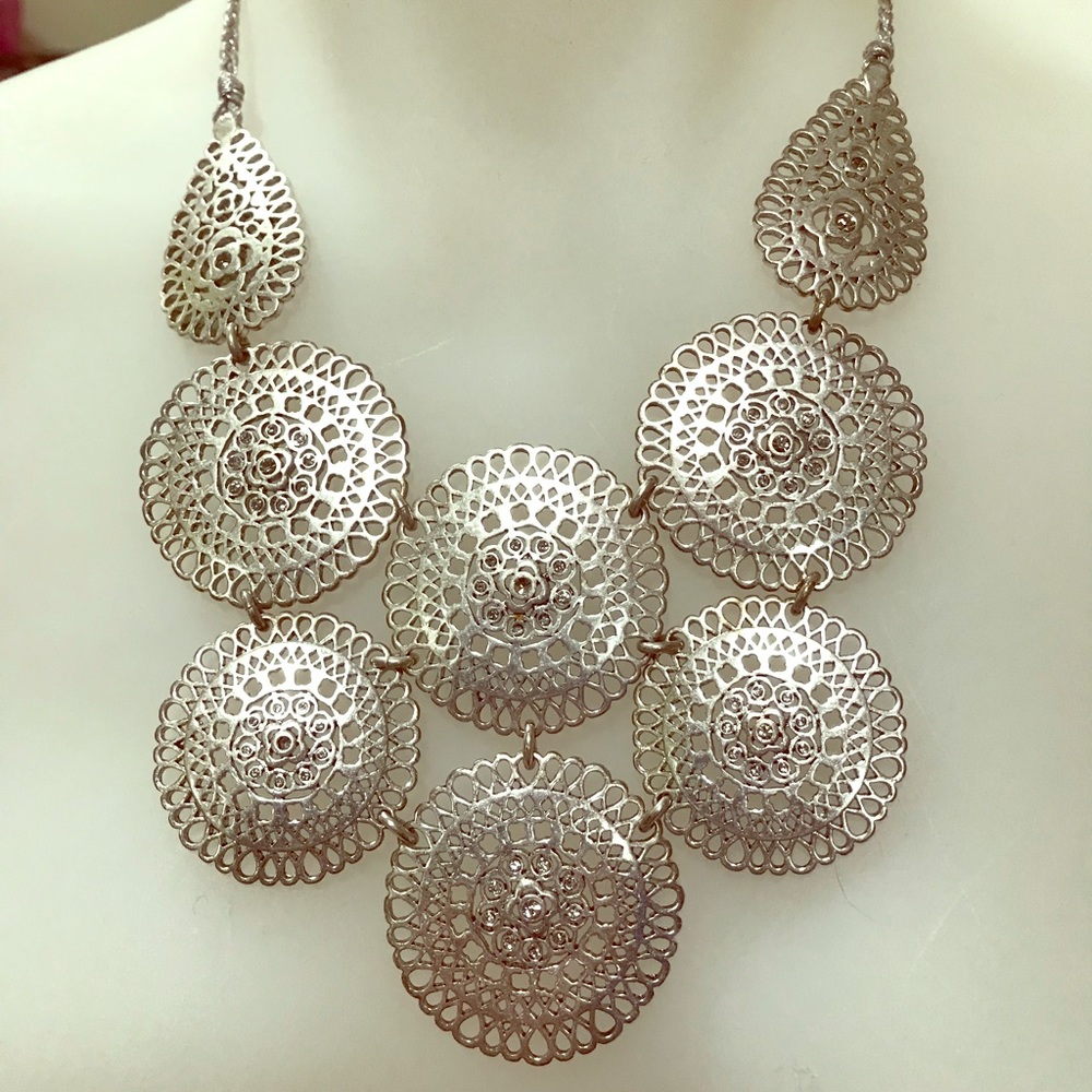 Silver Bib Statement Necklace